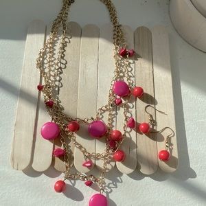 Gold layered bead necklace and earrings